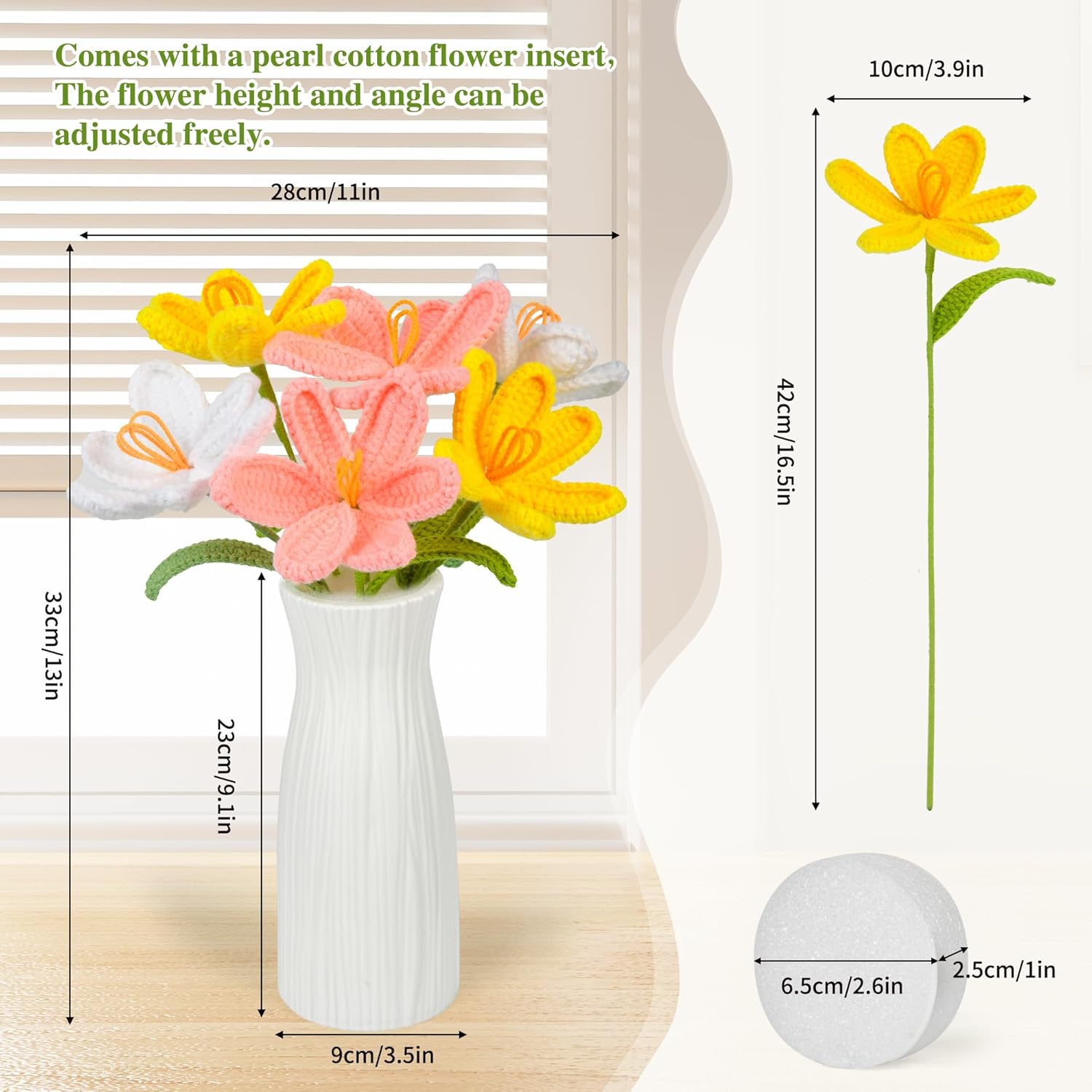 Crochet Tulip Flowers Handmade – Set Of 6 Knitted Tulips With Plastic Vase – Diy Yarn Flower Arrangement For Mother’S Day, Valentine’S Day, Birthday & Home Décor