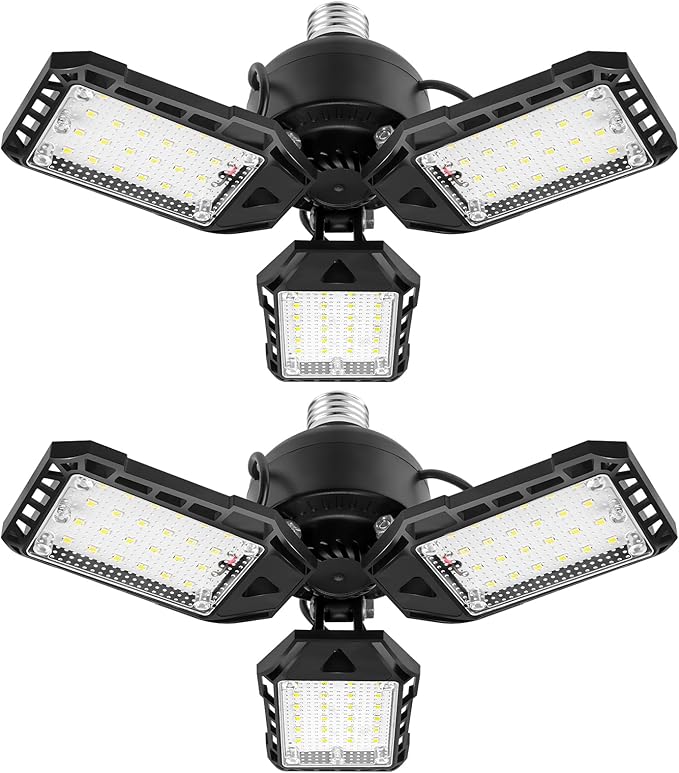 2 Pack LED Garage Lights 80W 8000LM 6500K Deformable Panel Ceiling Lights for Garage Shop Basement