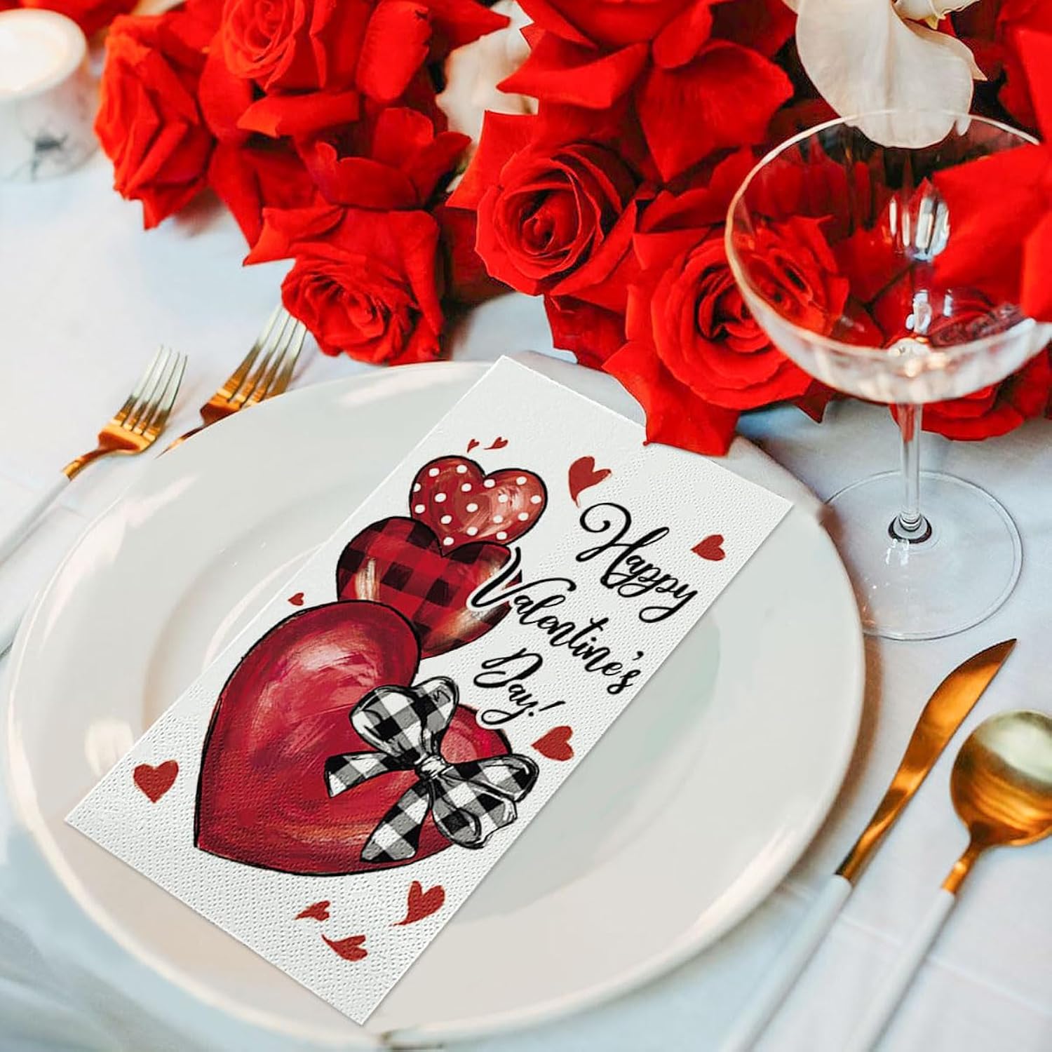 50 Valentine Disposable Paper Decorative Guest Napkins, Happy Valentine'S Day Hand Towel For Party Lunch Dinner Kitchen Bathroom