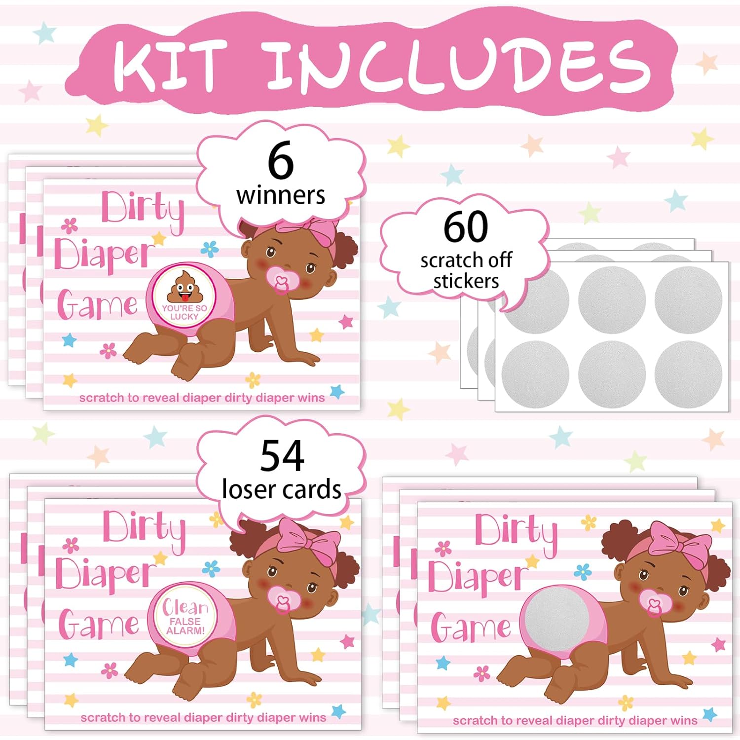 60 Pieces Baby Shower Scratch Off Game Funny Raffle Cards Baby Shower Party Games Decorations Cute Activity For Activity And Idea For Boy Girl(Rose Pink)