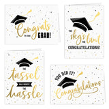 Graduation Cards / 12 Black And Matte Gold Cards With White Envelopes / 4 Black And Faux Gold Graduate Designs / 4 5/8" X 6 1/4" Congrats Grad Greeting Cards/Made In The Usa