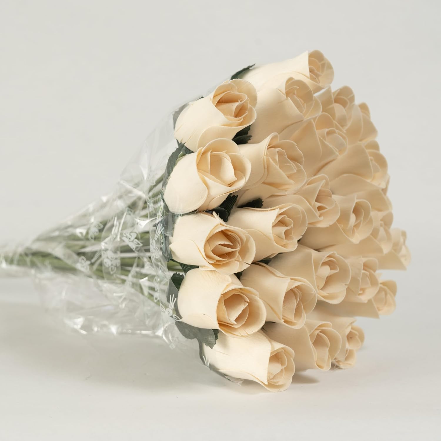 Bouquet Of Two Dozen (24) Beautiful Realistic Ivory White Wooden Roses, Forever Flowers, Never Water, Birthday, Wedding, Love
