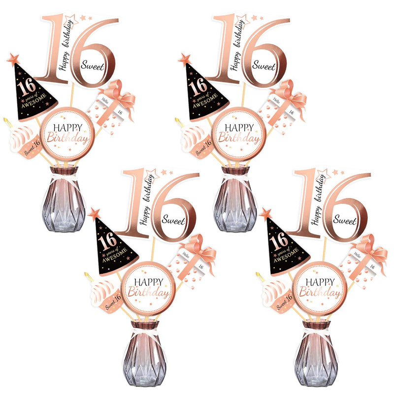 Rose Gold 16Th Birthday Centerpiece Sticks-16Th Birthday Table Toppers