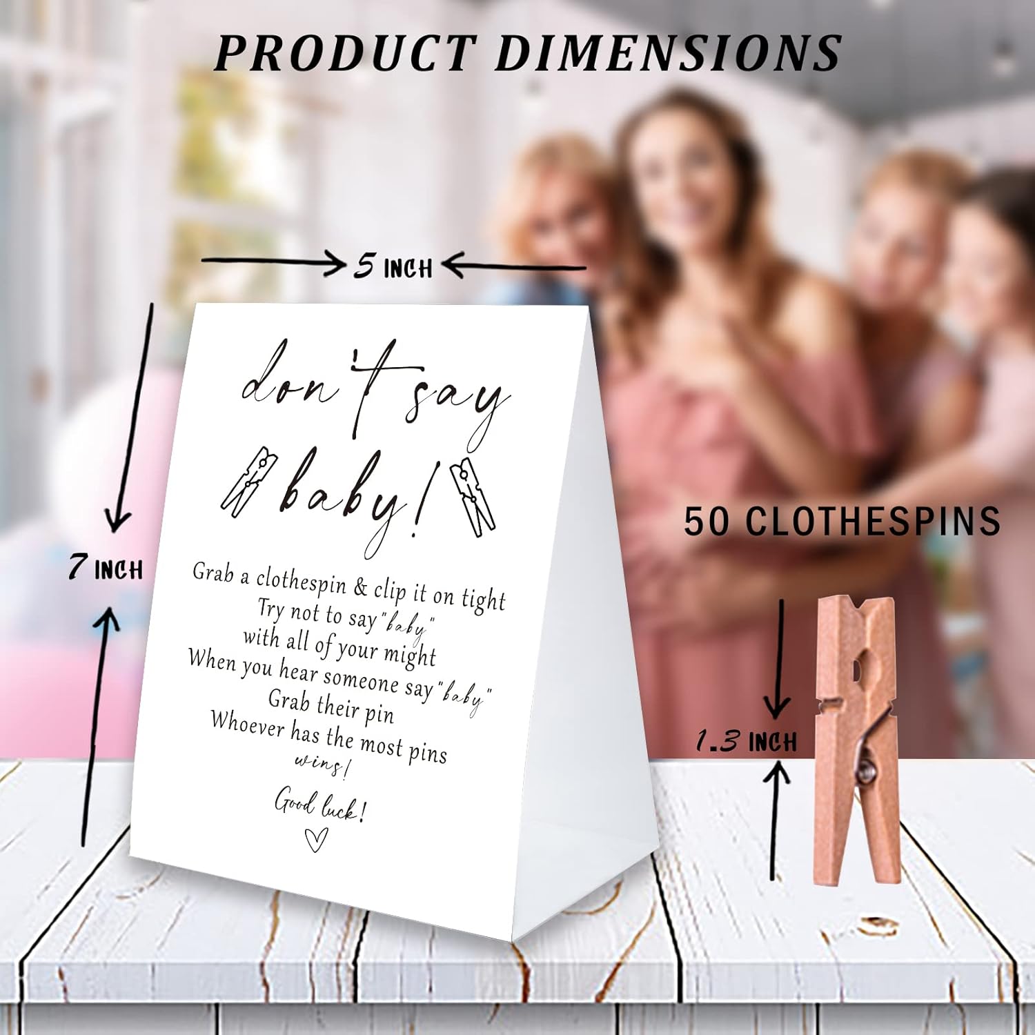 Don'T Say Baby Game For Baby Shower Clothespin Game, One 5X7 Coated Paper Sign And 50 Natural Clothespins, Minimal Style, Gender Neutral -Ndsbb08