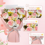 Crochet Flowers Bouquet, 6 Handmade Crochet Roses, 3 Artificial Daisies, Knitted Flowers With Led Lights, Preserved Flowers Bouquet(Pink)