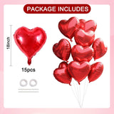 15Pcs 18 Inch Red Heart Balloons Valentine’S Day Heart Shape Foil Mylar Balloons Decoration For Romantic Valentine'S Day Wedding Bridal Shower Anniversary Engagement Party Supplies
