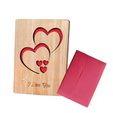 Valentines Day Card - Wooden Laser-Cut Double Heart Greeting Card Printed With I Love You, Perfect For Students, Adults, Kids As Romantic Gift For Him Or Her
