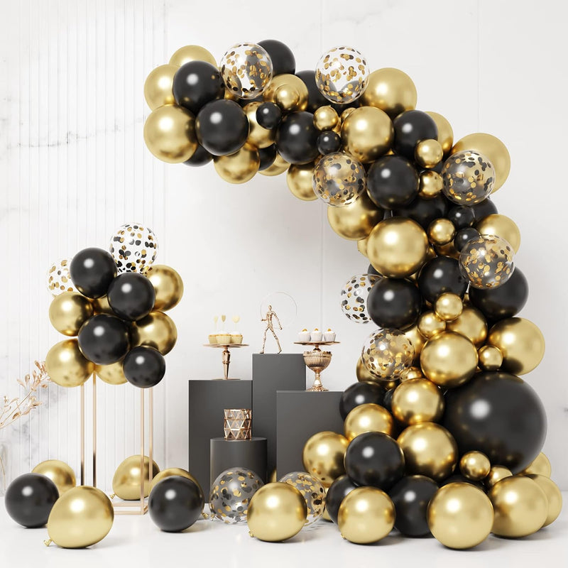 Black And Gold Balloons Garland Arch Kit With Confetti Balloons For Gr