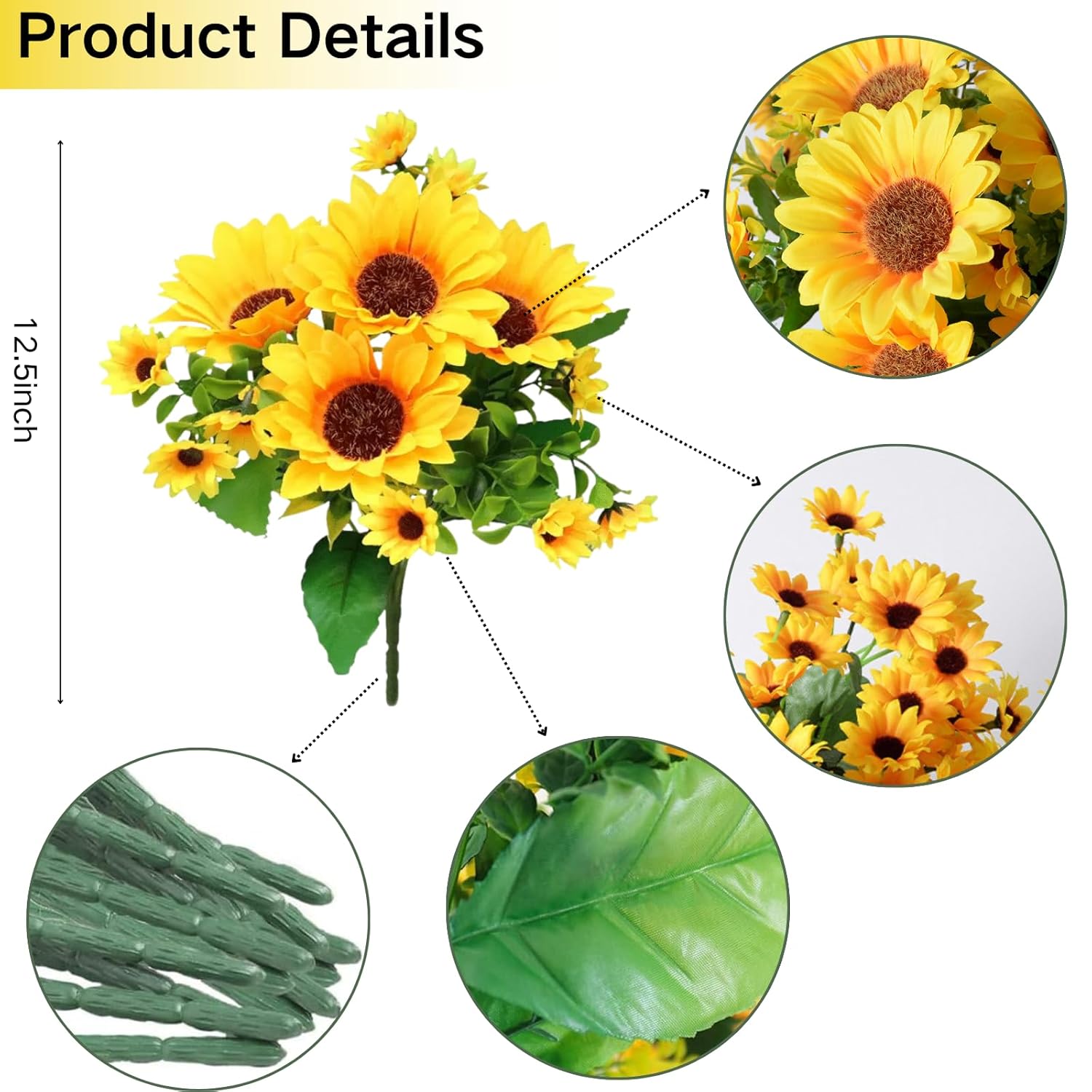 Sunflowers Artificial Flowers, 10Pcs Fake Silk Sunflower Faux Flowers For Outdoor Decoration Home Wedding Party Office Garden(10, Yellow)