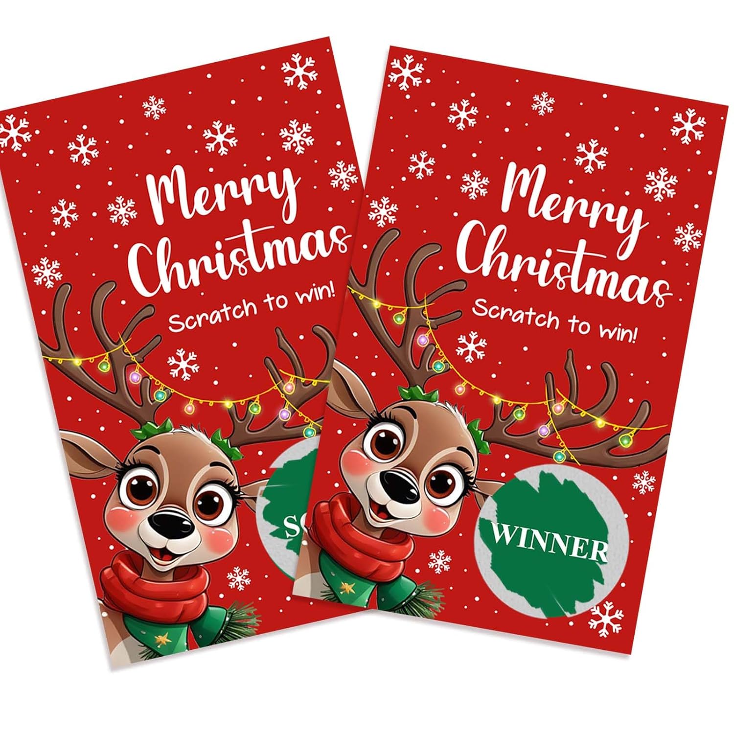 Reindeer Scratch Off Game Cards, 50-Pack Christmas Scratchers For Family Fun, Classroom Prizes, Ice Breaker - A02
