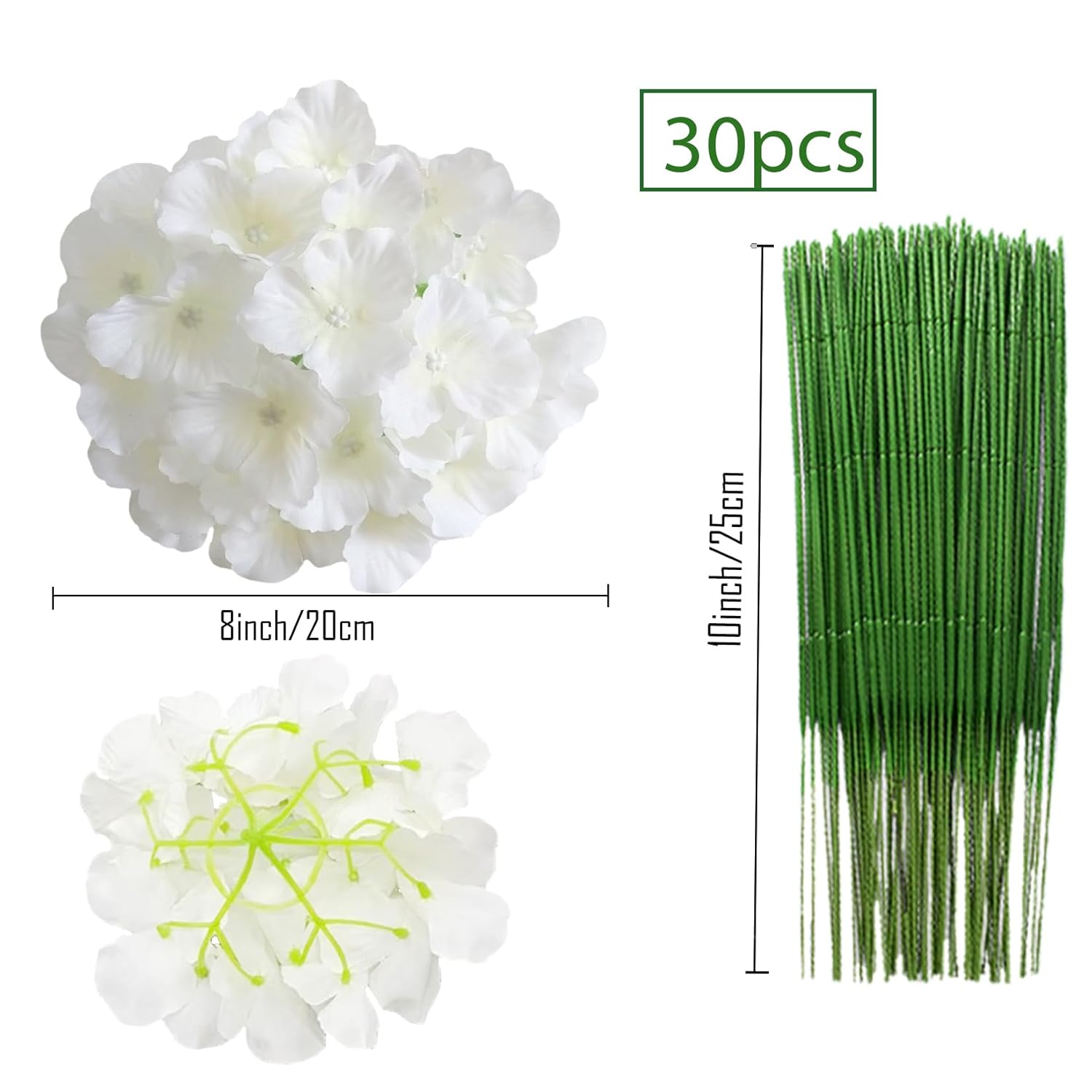 30 Pcs Hydrangea Flowers Artificial Flowers Silk Hydrangea Flowers Head With Stem, Used For Home Wedding Party Decoration (Ivory)