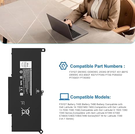 F3YGT Laptop Battery Replacement for Dell Latitude 7280 7480 7490 E7480 E7490