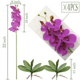32" Artificial Phalaenopsis Flowers 4 Pcs With 2 Bundles Leaves Artificial Orchid Flowers Stem Plants For Home Décor (Purple)