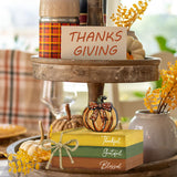 Smile Fall Thanksgiving Wooden Decor Indoor, Pumpkin Decor Thankful Grateful Blessed Faux Books Bundle, Thanksgiving Table Tiered Tray Kitchen Harvest Decorations