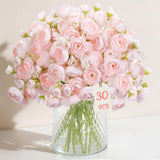 30Pcs Ranunculus Artificial Flowers Faux Silk Mini Ranunculus, Artificial Flowers Indoor For Diy Bouquets, Bulk Fake Wedding Filler Flowers For Bride Shower Decorations, Shabby Blush