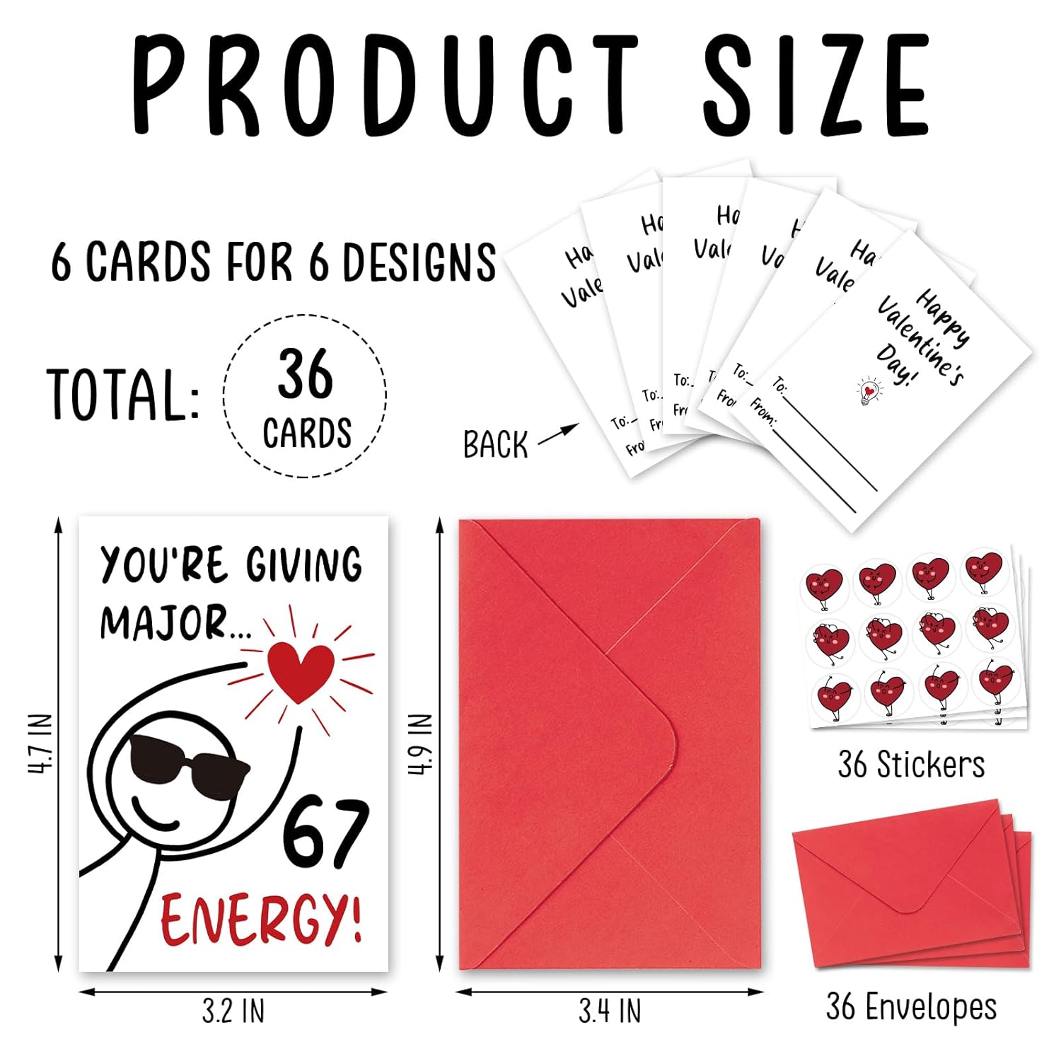 36 Pcs Funny Valentine’S Day Cards For Classroom Kids Tween, 6 7 Slang Valentines Card, Stick Figure Teen Slang Valentines Cards With Envelopes & Stickers