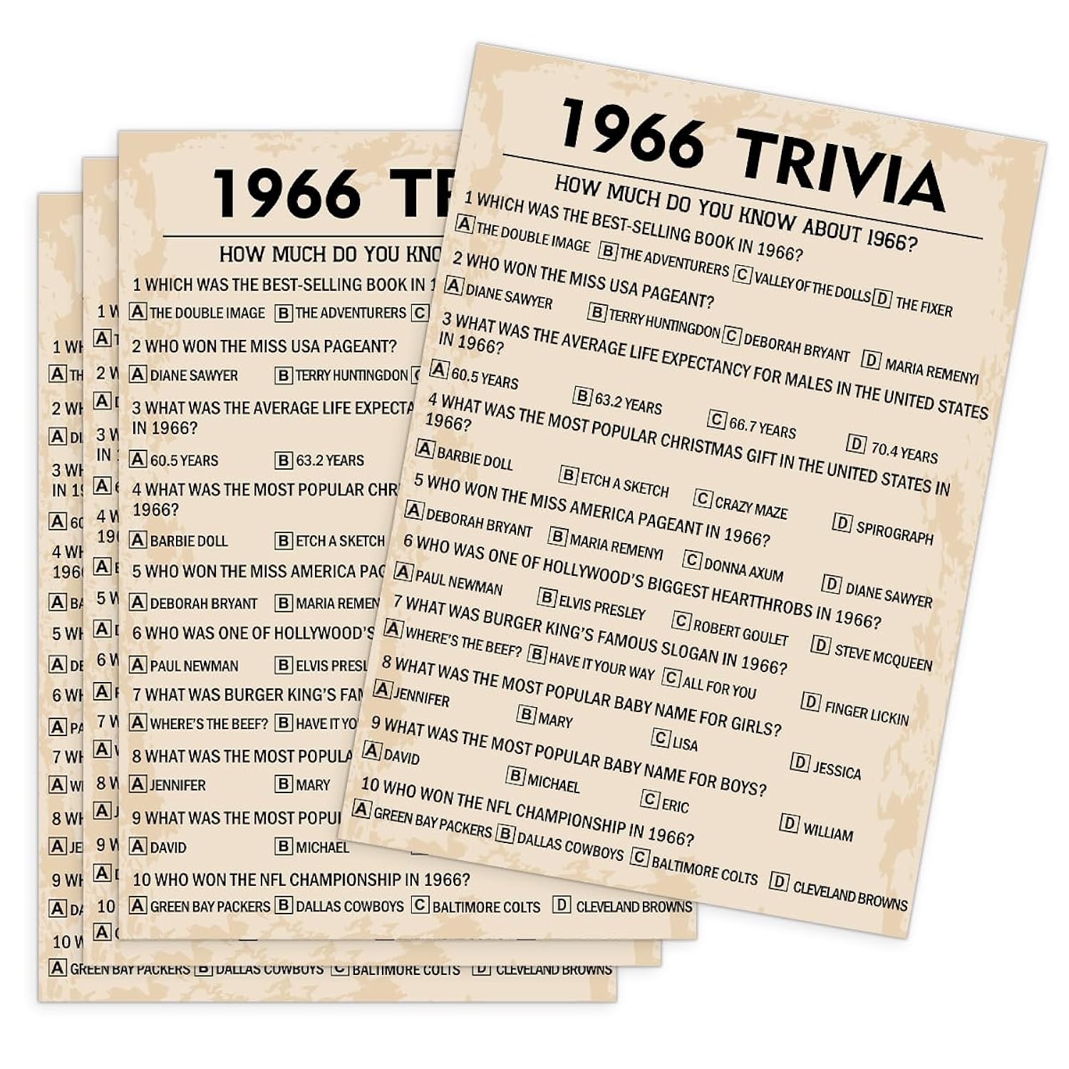 60Th Birthday Party Games, 1966 Trivia Games, Birthday Party Supplies For Adults, Fun 1966S Party Game?Pack Of 30 Cards