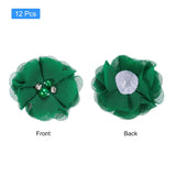 Artificial Rhinestone Chiffon Flower Heads, Green Faux Flowers 2 Inch For Diy Craft Wedding And Party Decoration Pack Of 12
