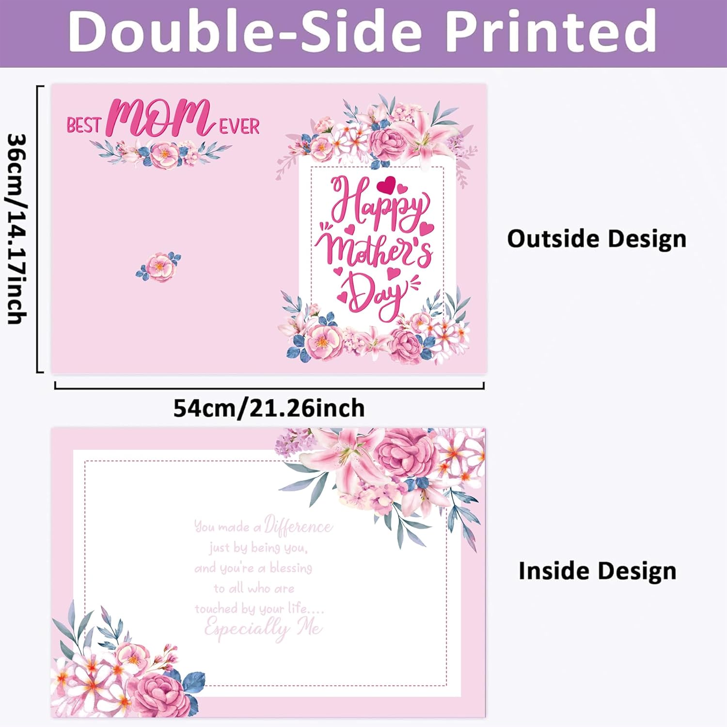 Jumbo Mother'S Day Greeting Card For Mom With Envelope Giant Happy Mothers Day Big Card Gift Guest Book Signature From Daughter Son For Mom Wife Large Shaped 14X 21.26 Inch (Bd0009)