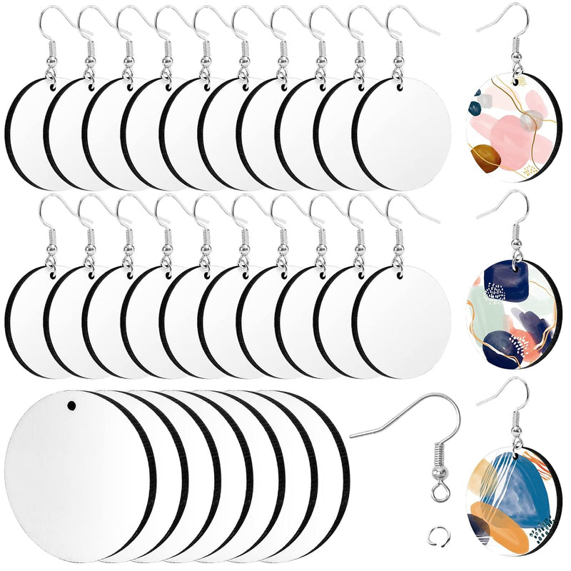 30Pcs Sublimation Blank Earrings Round Mdf Board White Earrings Heat Transfer