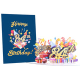 3D Pop Up Happy 84Th Birthday Card – Blue Design With Glitter Numbers, Balloons, Cakes & Gifts – Unique Bday Card For Dad, Mom, Husband, Wife, Man Or Woman – 5" X 7"