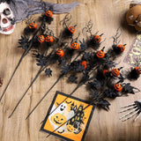 3 Pack Halloween Branches Picks Stems Glitter Fake Twig With Pumpkin Berries Black For Vases Haunted House Gothic Floral Decor Artificial Flowers Berry Stems For Vase (A)