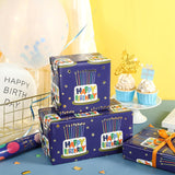 Blue Birthday Wrapping Paper Roll For Boys Men, Happy Birthday Lettering & Cake, Candle With Metallic Foil For Baby Shower Wrap, Mini Roll, 17 Inches X 16.4 Feet