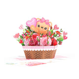 Love Teddy Bear Flower’S Basket Pop Up Card - 5X7 Inches Birthday Greeting Card, 3D Popup Bear Design - Attractive & Adorable Perfect For Animal Lover - Valentines Gift For Girls And Boys