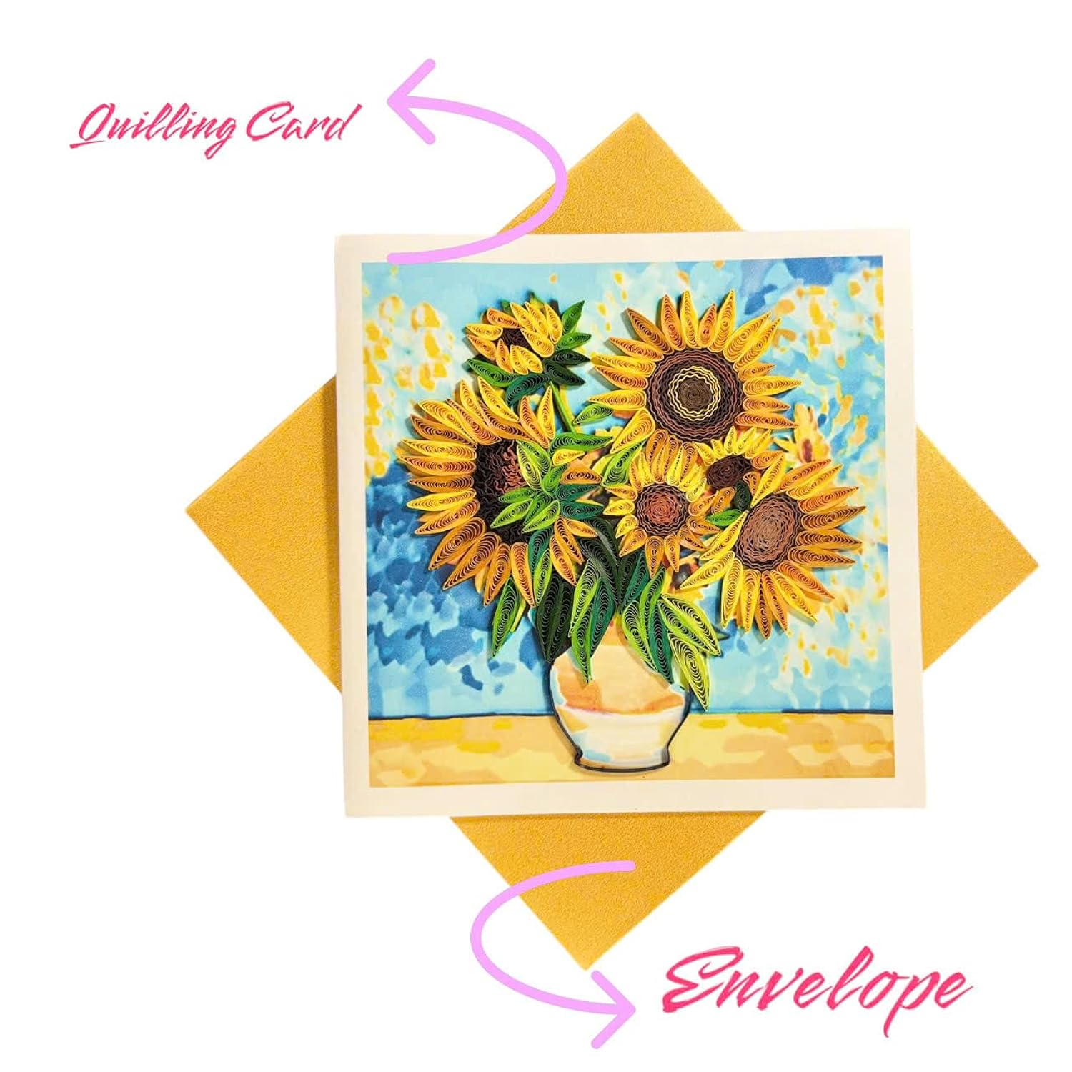 Handcraft Quilling Greeting Card Sunflower Design For Him Her, Friend, Mom, Dad, Daughter, Sister For Happy Birthday, Mother'S Day, Anniversary, Blank Inside, Includes Envelope, Ready To Gift