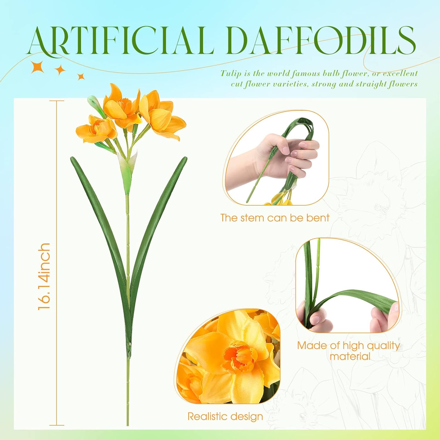 30 Pieces Artificial Daffodils Flowers 16.4 Inches Narcissus Spring Flower Faux Flowers For Home Decor Indoor Decorative Flowers Artificial Flowers For Home Garden Wedding Party (Yellow)
