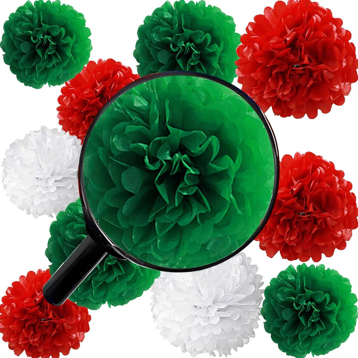 Red White And Green Tissue Paper Pom Poms 12Pcs Flowers Balls Are Perfect For Christmas Theme Graduation Birthday Wedding Party Decoration