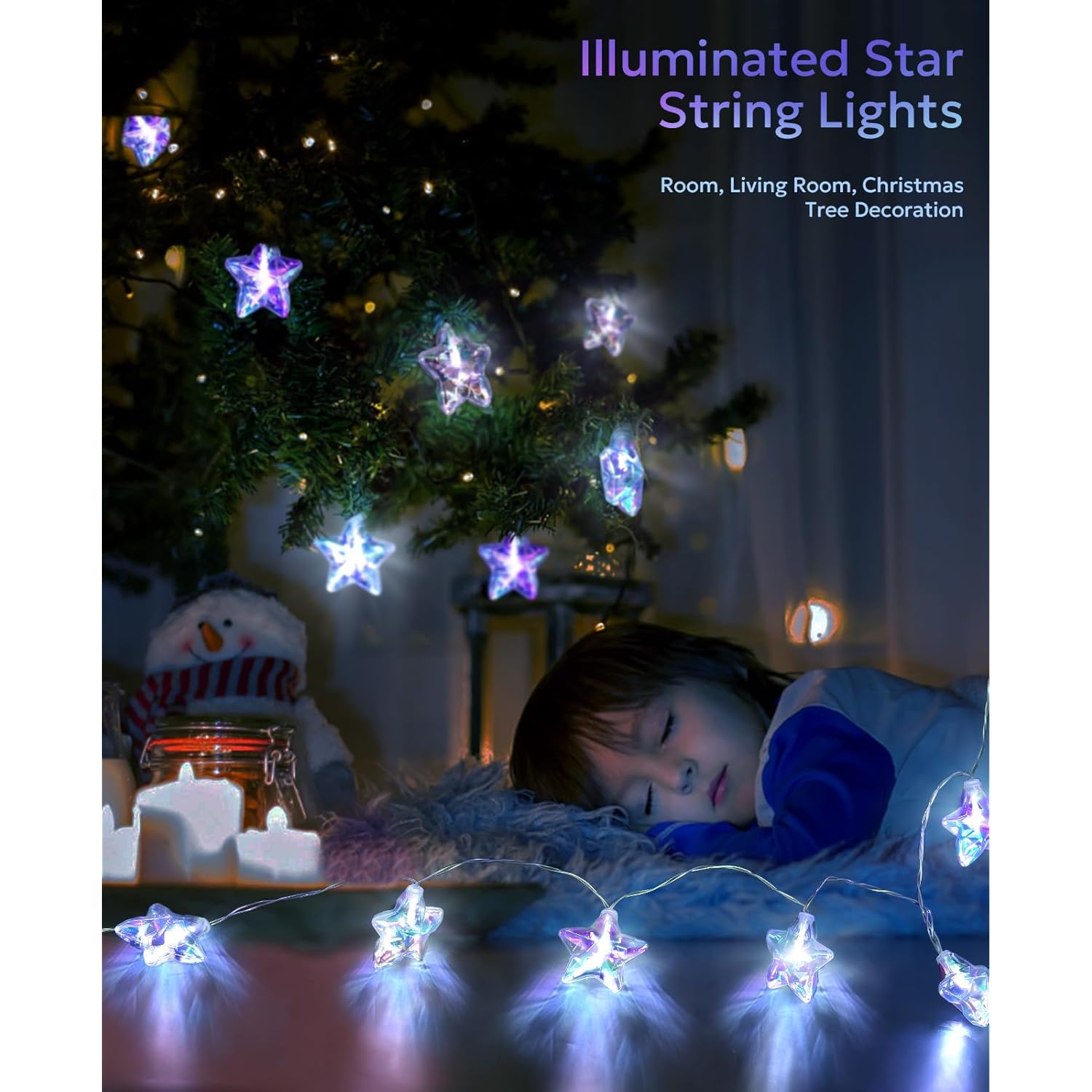 20 Led Star String Lights - Iridescent Party Decorations Star Lights Holographic With Remote Control, Waterproof Outdoor