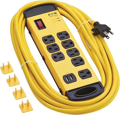 Heavy Duty Power Strip 8 Outlets 2 USB Ports 25 Ft Cord 1960J Surge Protection