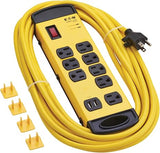 Heavy Duty Power Strip 8 Outlets 2 USB Ports 25 Ft Cord 1960J Surge Protection