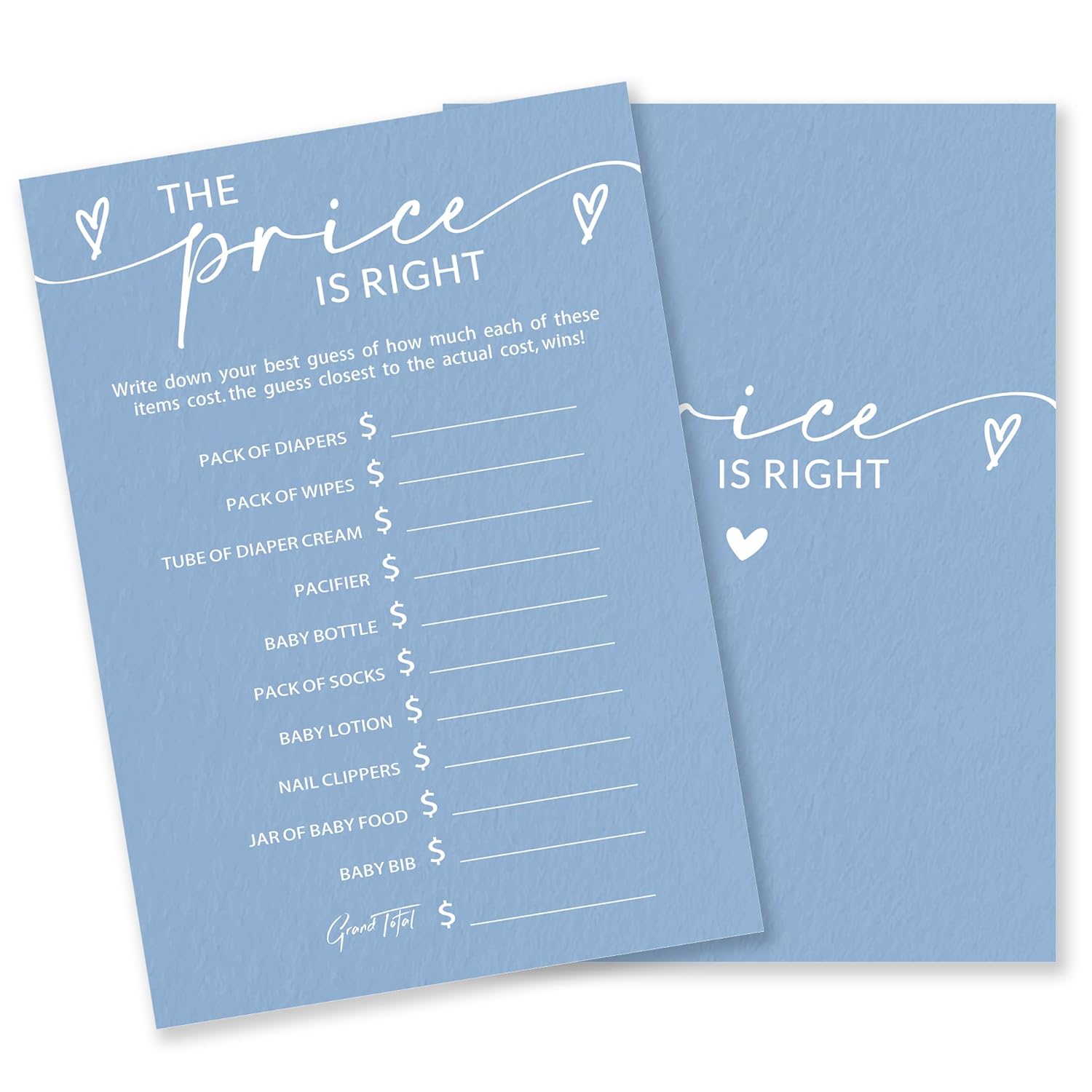 The Price Is Right Baby Shower Game Kit - Minimalism Blue - 30 Double-Sided Fill In Game Cards For Baby Boys And Girls, Gender Reveal Party Favor, Decorations & Supplies - C11