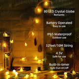 33FT Globe Fairy Lights Battery Operated 80 LED Warm White String Lights with Remote Waterproof for Bedroom Wedding Party Garden Decor