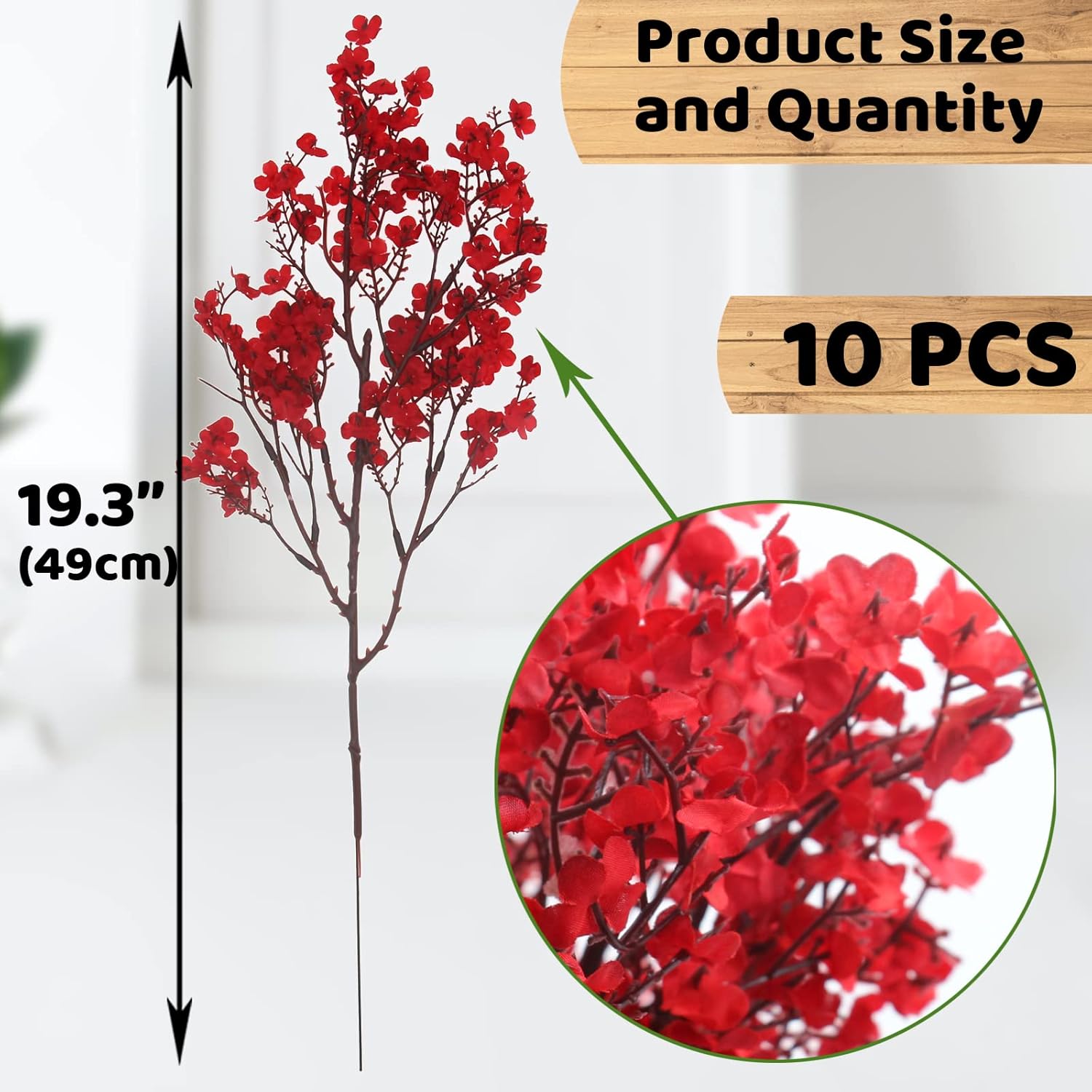 10 Pcs Babys Breath Artificial Flowers Real Touch Fake Red Flowers Silk Plants For Christmas Home Decor Indoor Floral Arrangement Table Centerpieces Halloween Decor (Red, 10)