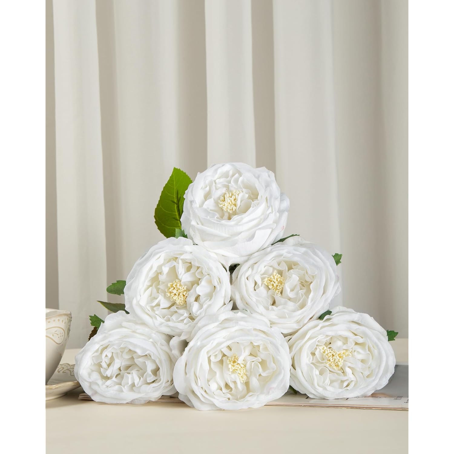 5Pcs Silk Roses Fake White Roses With Stems Real Touch Rose Artificial Flowers For Arrangement Wedding Party Home Decoration(White)