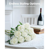 50 Pcs White Roses Artificial Flowers, Fake Velvet Silk Rose Bulk Faux Flower For Decoration Diy Wedding Centerpieces Proposal Bridal Bouquets Shower Party Home Floral Decor (50, White)