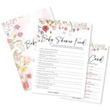 Floral Fill In Baby Shower Game Cards - Baby Shower Feud Game For Boys & Girls - Watercolor Flowers Baby Announcement Gender Reveal Baby Shower Party Activities For New Parents To Be - B10