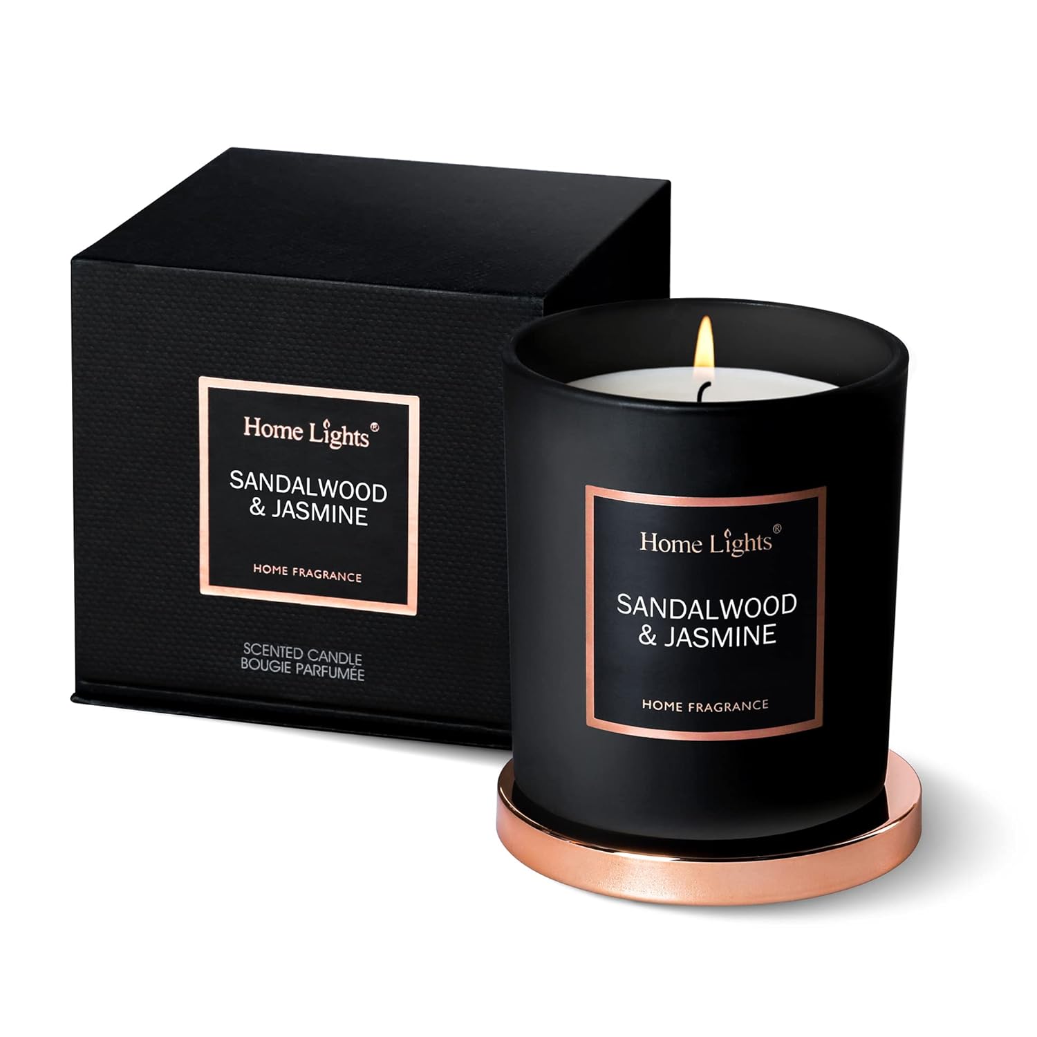 Homelights Luxury Scented Candle, Natural Soy Wax, Home Fragrance Decor Gift, Sandalwood & Jasmine, Medium Jar