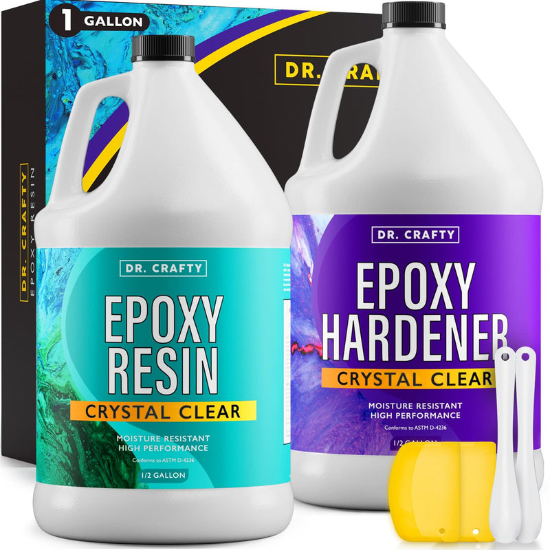 Dr Crafty Clear Epoxy Resin - Table Top Epoxy Resin Kit - Clear Epoxy Resin For Resin Molds, Table Top, Art Resin, Craft, Jewelry Casting, Diy, Tumblers & Wood - 2 Part Resin Kit (1 Gallon)