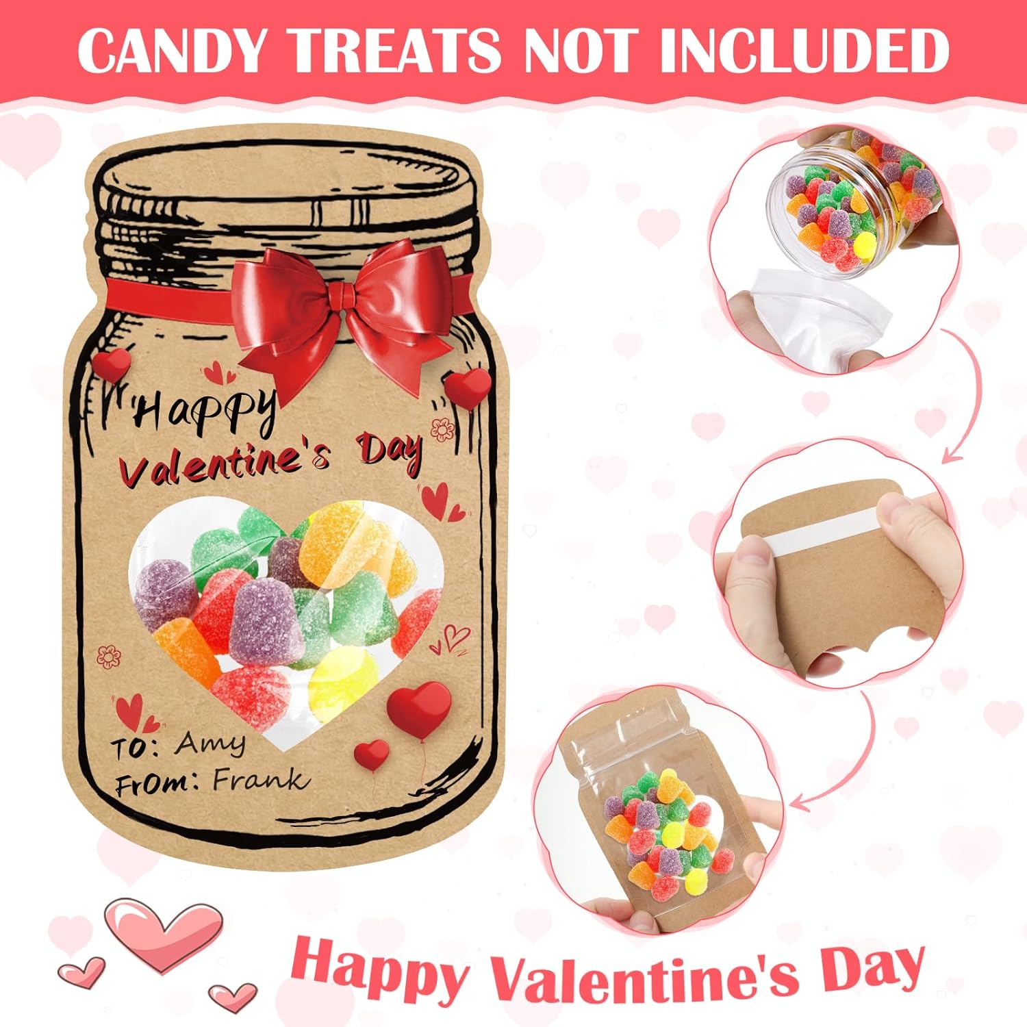 Valentines Day Cards For Kids School, 50 Pack Happy Valentines Day Cards For Classroom, Funny Mason Jar Valentine Exchange Cards For Kids Boys Girls Party Favors (Candy Not Included)