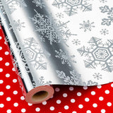 Reversible Christmas Wrapping Paper, Silver Snowflakes Wrapping Paper, Minimalist Festive Winter Snowflake Christmas Gift Wrap W/Glossy Foil-Like Shine For Holiday Presents (17 Inch X 33 Feet)