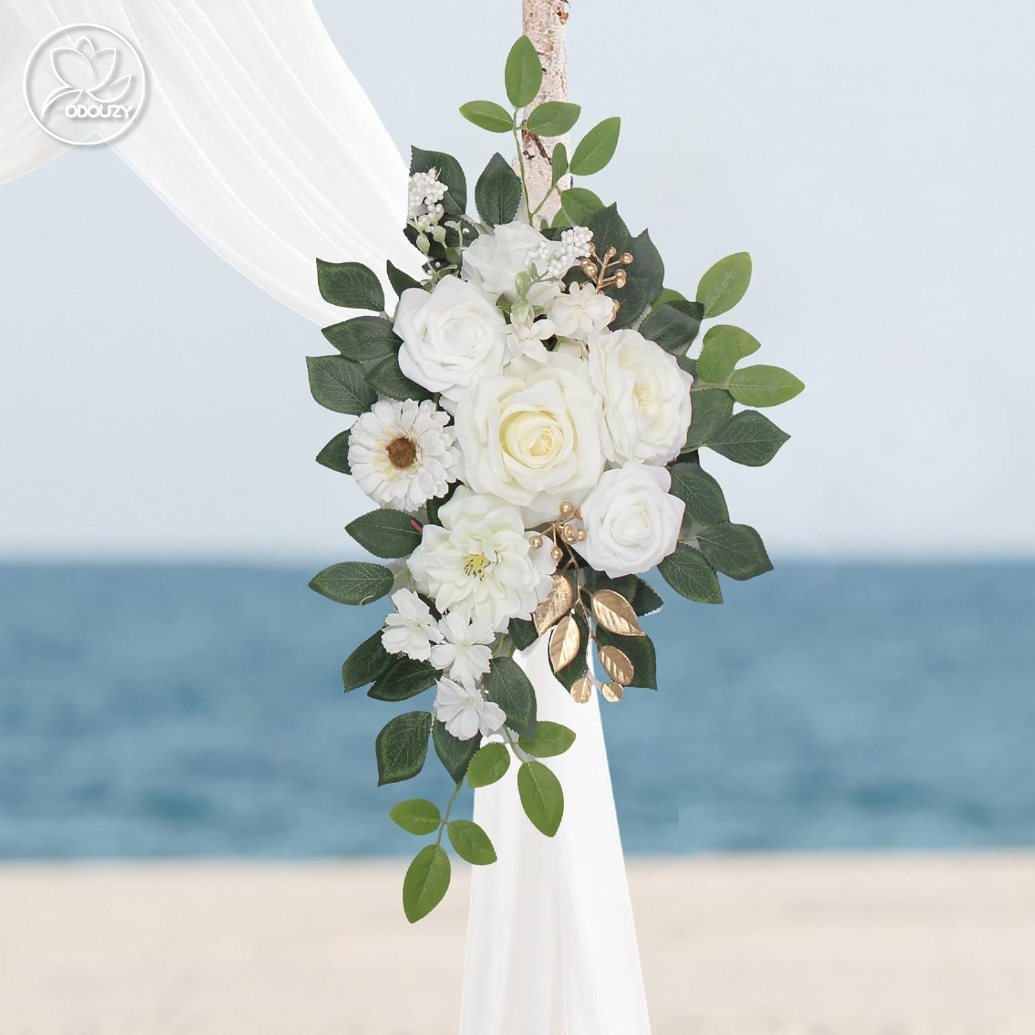 Wedding Arch Flowers,Artificial Flower Arch Decor,2Pcs Artificial Flower Arrangement For Wedding Decor Reception Backdrop Floral Decorations (White)