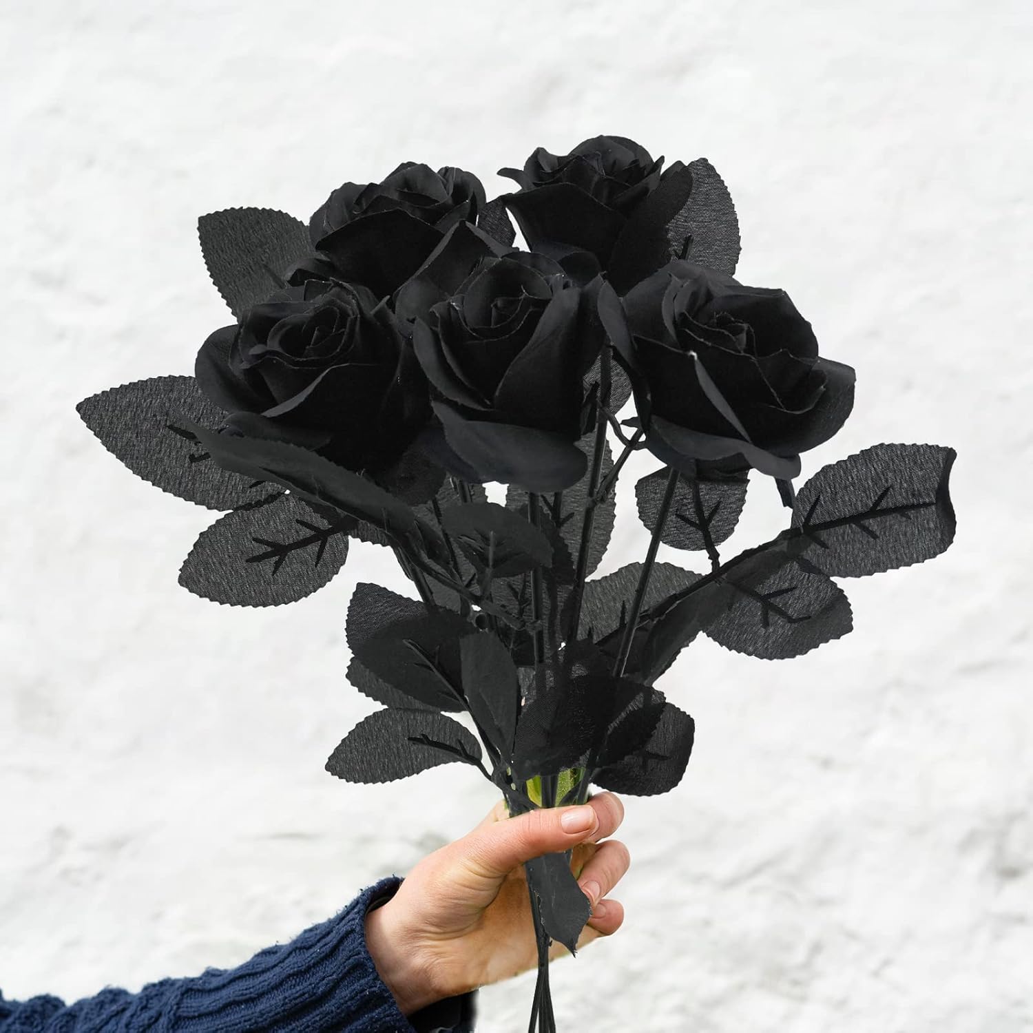5Pcs Roses Artificial Flowers, Black Roses Artificial Flowers Fake Flower Silk Stem Realistic Blossom Flora For Diy Home Office Bridal Wedding Bouquet Centerpiece Party Outdoor Decoration