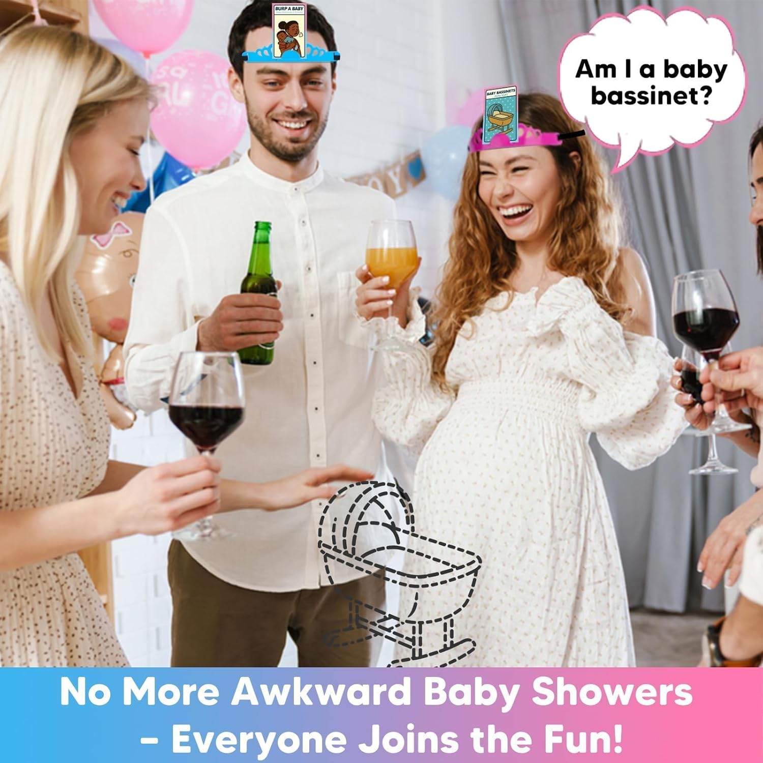 Baby Shower Hilarious Phrase Guess Games For Guests, Funniest Babyshower Activities Ever, Gender Reveal Party Icebreaker Game, Unique Baby Theme Headband Guessing For Boys And Girls