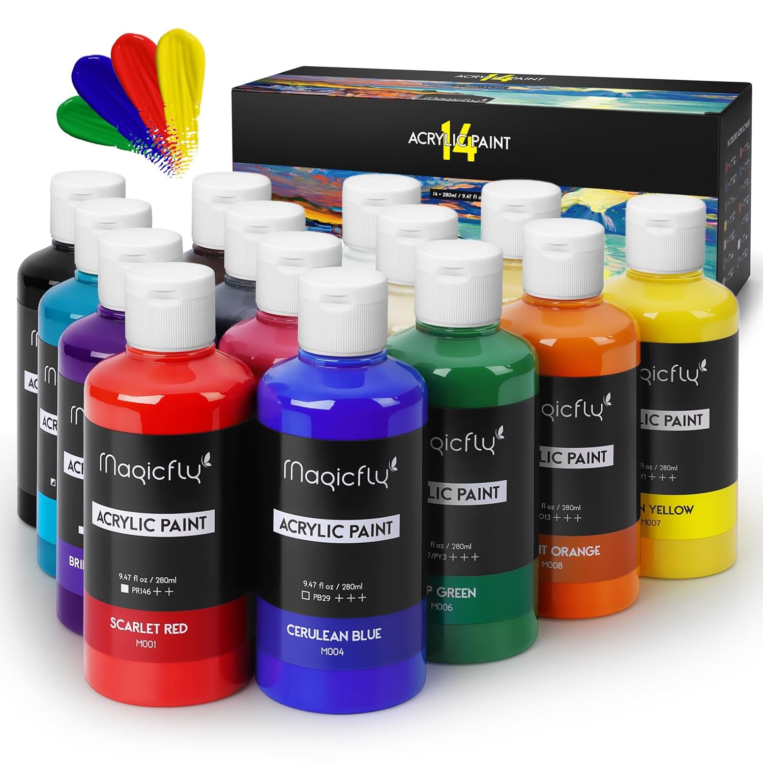 Acrylic Paint Set, 14 Vibrant Colors (280Ml / 9.47Oz Each), Large Bulk Acrylic Paints For Artists & Beginners, Rich Pigment Craft Paint For Canvas, Wood, Ceramic, Fabric