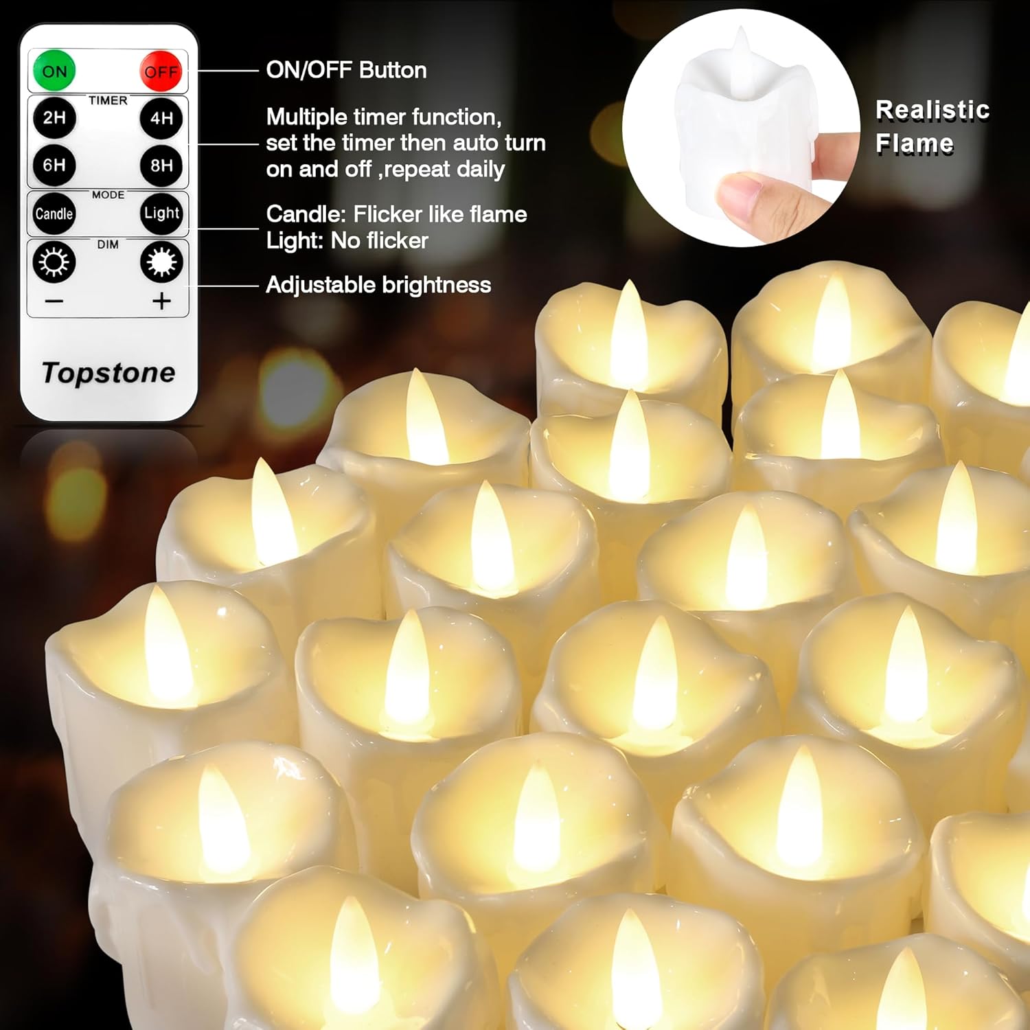 12Pcs Flickering Flameless Candles,Battery Operated Led Candles With Timer & Dimmable Function,Fake Candles,Remote Control Tea Lights, Perfect For Home Decor, Wedding, Christmas Decorations