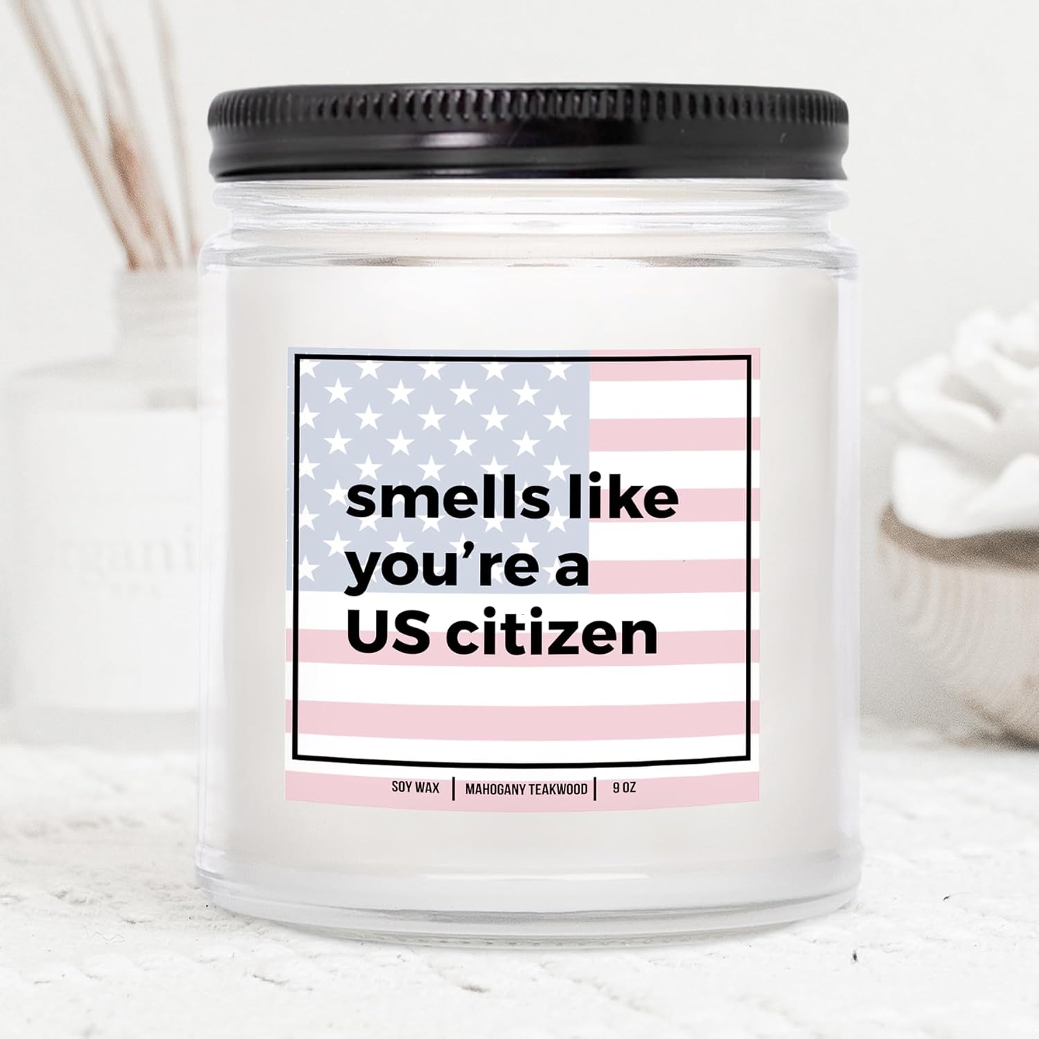 You Nique Designs New American Citizen Candle Gifts For A New Us Citizen - Cool Gifts For American Citizenship - Us Citizenship Present For Women, Men - New Citizen Surprise (Mahogany Teakwood)
